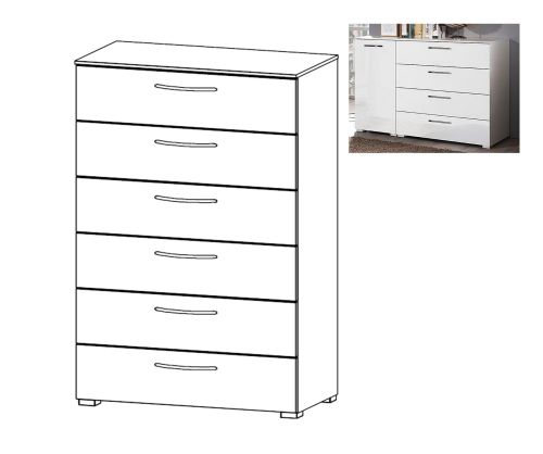 Rauch Aldono Sonoma Oak Carcase with White High Polish Front 6 Drawer Chest- W 80cm