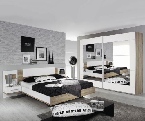 Rauch Alegro Silk Grey Carcase with Sonoma Oak Front 2 Sliding Mirror Door Wardrobe (W181cm)