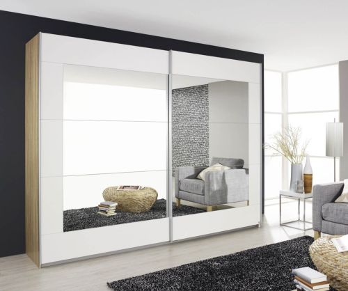 Rauch Alegro Silk Grey Carcase with Sonoma Oak Front 2 Sliding Mirror Door Wardrobe (W271cm)