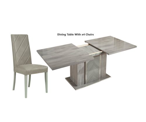 H2O Design Alexa Light Grey Italian Extending Dining Set with 4 Upholstered Chairs