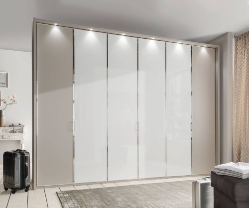 Wiemann All-In Pebble Grey 8 Door Wardrobe with 4 White Glass Door