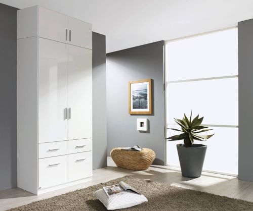 Rauch Celle Alpine White with High Polish White 2 Door 4 Drawer Combi Wardrobe (W91cm)