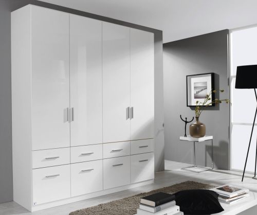 Rauch Celle Alpine White with High Polish White 4 Door 8 Drawer Combi Wardrobe (W181cm)