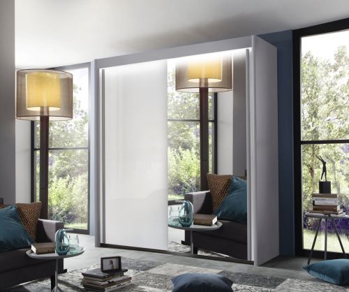 Rauch Amalfi Silk Grey Carcase with Alpine White Front 2 Sliding Door 1 Mirror Wardrobe (H-223cm, W-201cm)