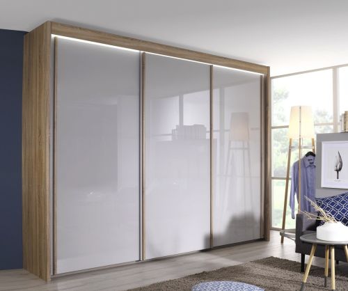 Rauch Amalfi Sonoma Oak Colour Carcase with Silk Grey Front 3 Sliding Door Wardrobe (H-235cm, W-225cm)
