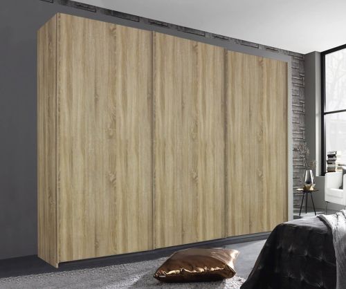 Rauch Essensa Sonoma Oak with Basalt Glass 6 Door Wardrobe with Carcass Coloured Short Handle with Vertical Trims (W271cm)