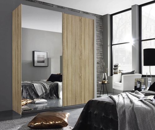 Rauch Essensa Sonoma Oak 2 Door Sliding Wardrobe with Chrome Coloured Handle (W226cm)