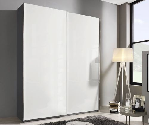Rauch Essensa Metallic Grey with White Glass 2 Door Sliding Wardrobe with Chrome Coloured Handle (W181cm)