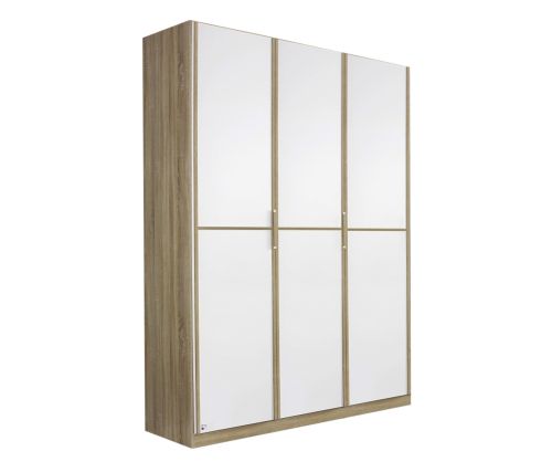 Rauch Essensa Sonoma Oak with Alpine White 4 Door Wardrobe Carcass Coloured Short Handle with Vertical and Horizontal Trims (W181cm)