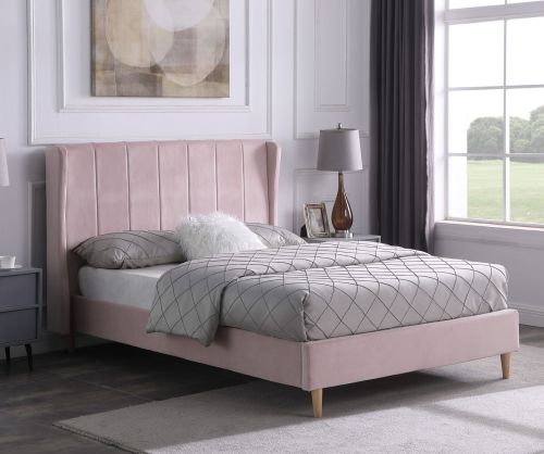 Seconique Furniture Amelia Pink Velvet Fabric Bed  