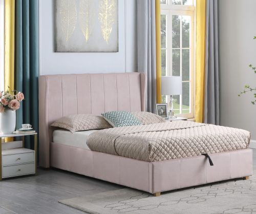 Seconique Furniture Amelia Plus Pink Velvet Fabric Storage Bed