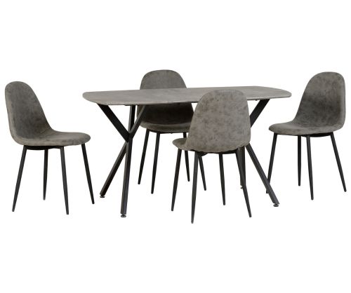 Seconique Furniture Athens Concrete Effect And Black Faux Leather Rectangular Dining Set