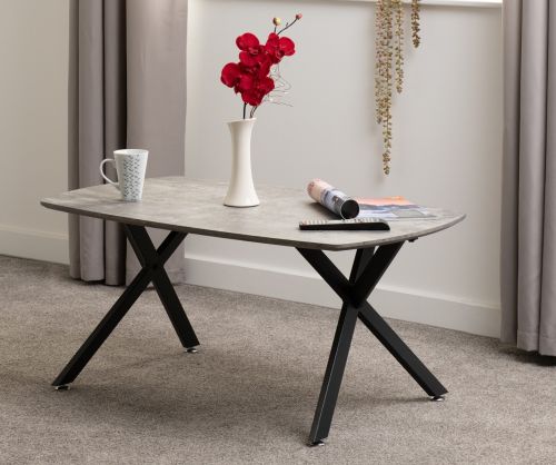 Seconique Furniture Athens Oval Concrete Effect And Black Coffee Table