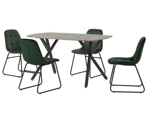 Seconique Furniture Athens Concrete Effect Black And Emerald Green Velvet Rectangular Dining Set With Lukas Chairs