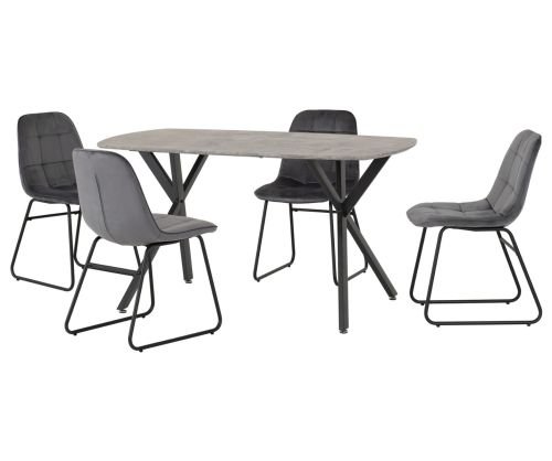 Seconique Furniture Athens Concrete Effect black and grey Velvet Rectangular Dining Set With Lukas Chairs