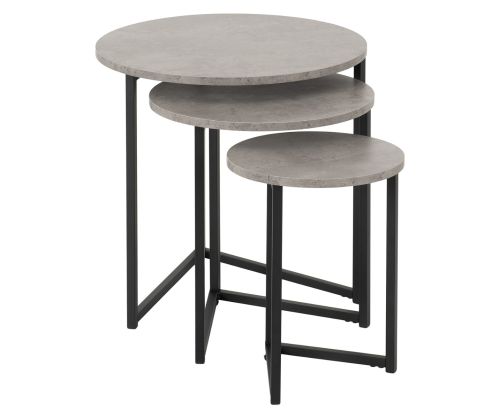 Seconique Furniture Athens Concrete Effect And Black Round Nest Of Tables  