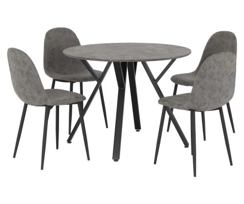 Seconique Furniture Athens  Concrete Effect and black and grey Faux Leather Round Dining Set