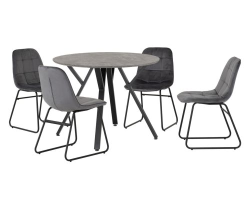 Seconique Furniture Athens Concrete Effect And Black And Grey Velvet Round Dining Set With Lukas Chairs