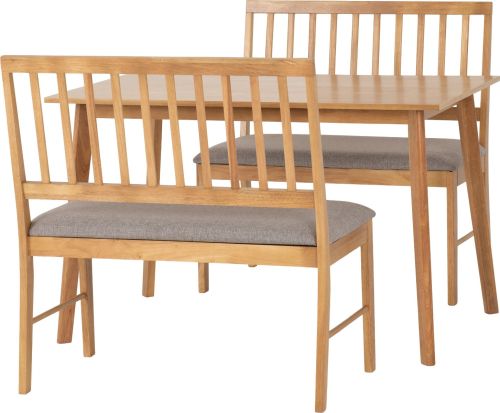 Seconique Furniture Austin Oak Effect And Grey Fabric Dining Bench Set