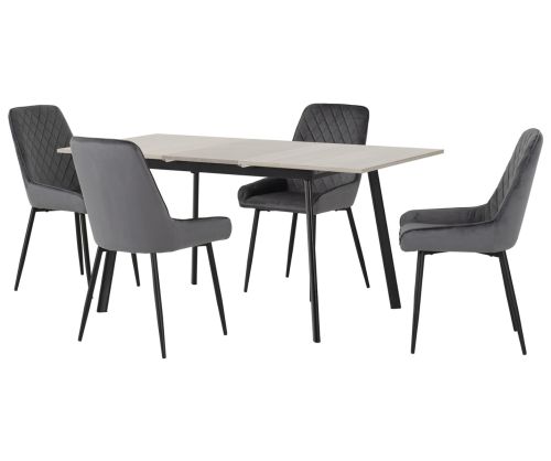 Seconique Furniture Avery Concrete And Grey Oak Effect And Grey Velvet Extending Dining Set With Avery Chairs  