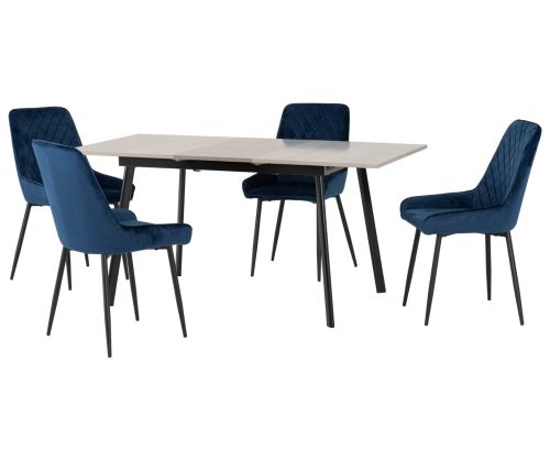 Seconique Furniture Avery Concrete And Grey Oak Effect And Sapphire Velvet Extending Dining Set With Avery Chairs  