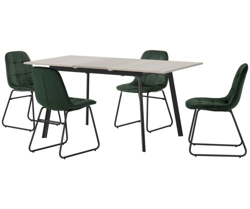 Seconique Furniture Avery Concrete And Grey Oak Effect And Emerald Green Velvet Extending Dining Set With Lukas Chairs  