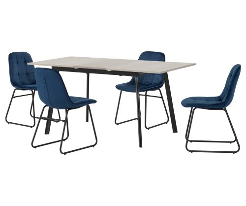 Seconique Furniture Avery Concrete And Grey Oak Effect And Sapphire blue Velvet Extending Dining Set With Lukas Chairs
