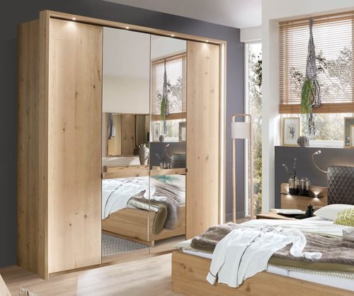 Wiemann Bari Champagne Glass and Mirror 4 Door Hinged Wardrobe