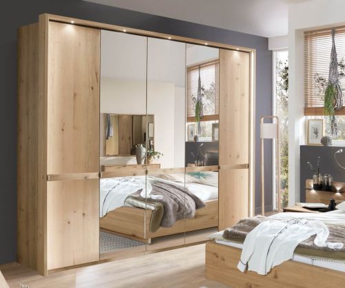 Wiemann Bari Champagne Glass Hinged Door Wardrobe With Cross Trims - H236cm