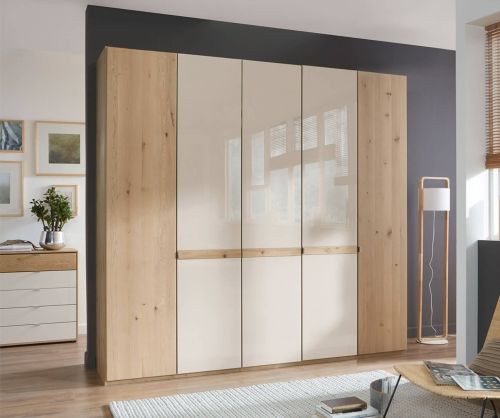 Wiemann Bari Champagne Glass and Wooden 5 Door Hinged Wardrobe