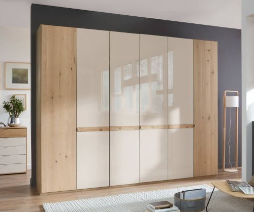 Wiemann Bari Champagne Glass and Wooden 6 Door Hinged Wardrobe