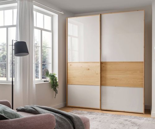 Wiemann Bari Champagne Glass Sliding Door Wardrobe With Cross Trims – H217cm