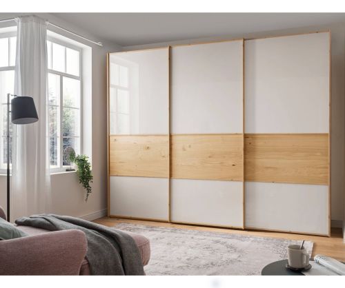 Wiemann Bari Champagne Glass 3 Door Sliding Wardrobe with Cross Trim - W250cm