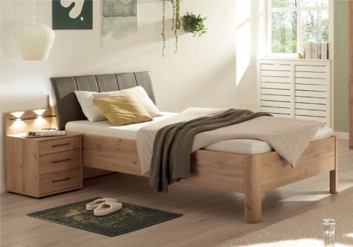 Wiemann Genf Wooden Bed Frame with Havana Faux Leather Cushion Headboard