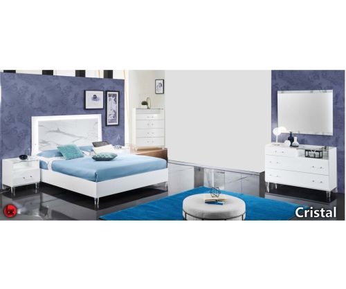 Ben Company Cristal White Marble Finish Italian Bedroom Set