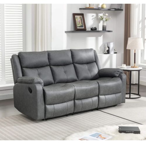 Belair Grey Fabric Recliner 3 Seater Sofa 