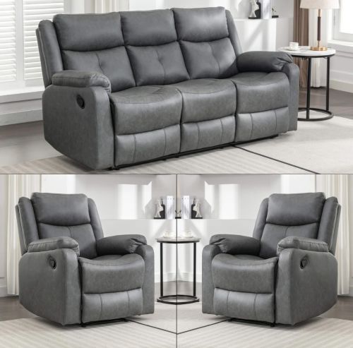  Belair Grey Fabric Recliner 3+1+1 Sofa Set 