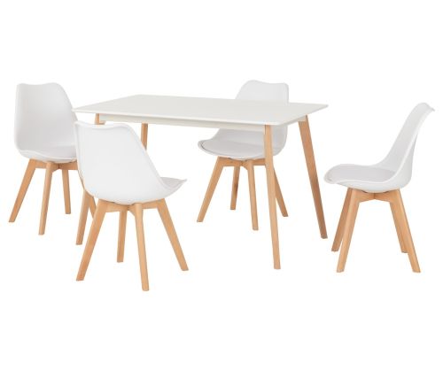 Seconique Furniture Bendal White And Beech And White Faux Leather Dining Set