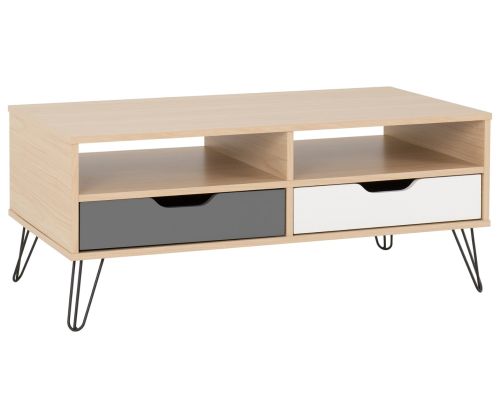 Seconique Furniture Bergen Oak And White And Grey 2 Drawer Coffee Table