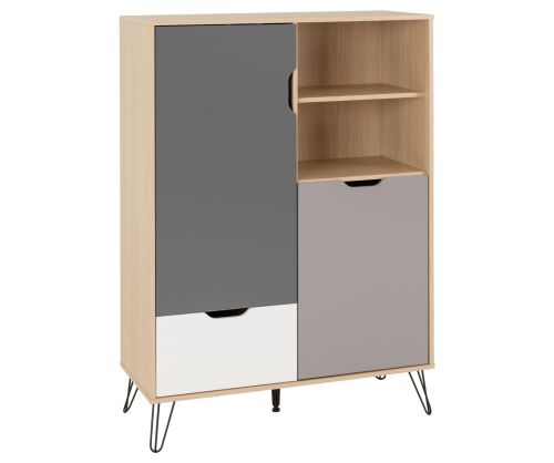 Seconique Furniture Bergen Oak And White And Grey Tall Sideboard And Wine Rack