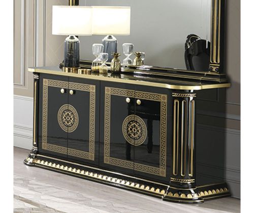 H2O Design Aurora Black and Gold Italian 4 Door Sideboard