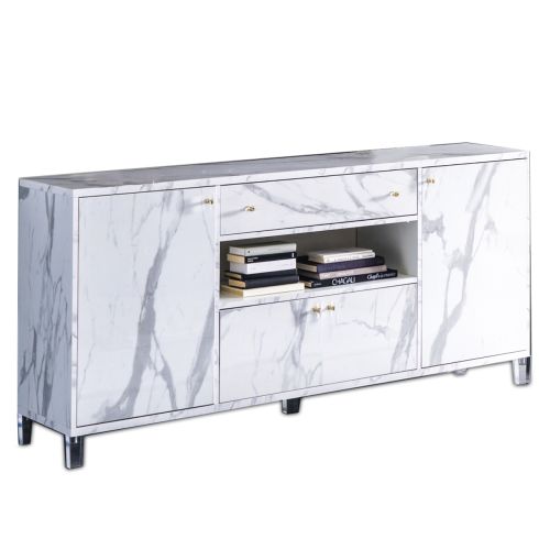 Ben Company Vittoria White Marble Finish Italian 4 Door Sideboard