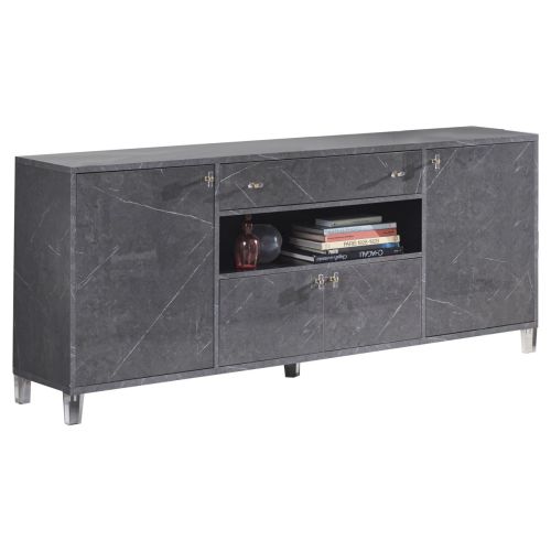 Ben Company Vittoria Grey Marble Finish Italian 4 Door Sideboard