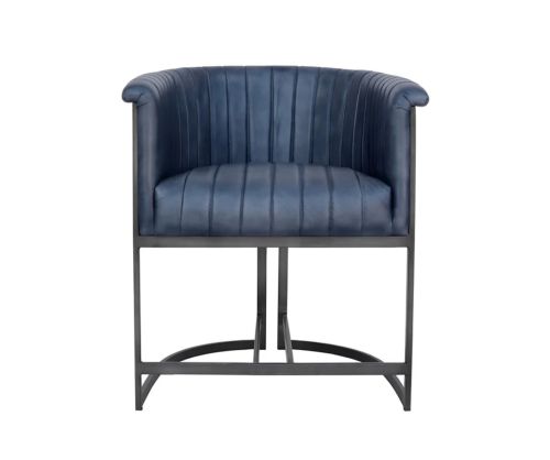 Essentials The Chair Collection Blue Leather and Iron Tub Chair