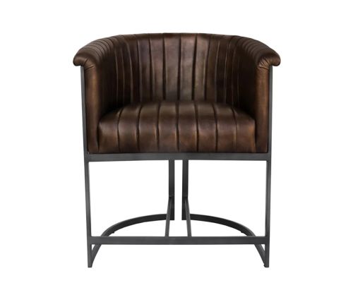 Essentials The Chair Collection Brown Leather and Iron Tub Chair