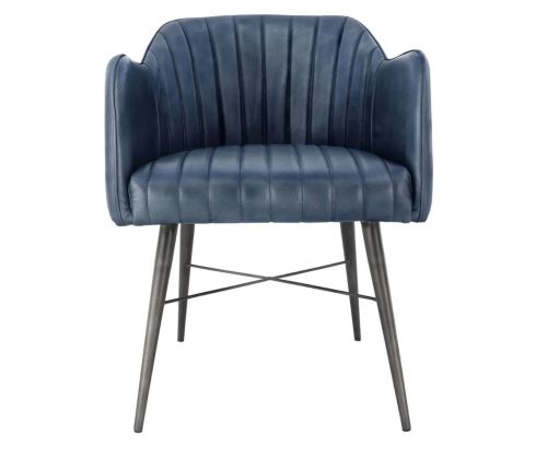 Essentials The Chair Collection Blue Leather and Iron Carver Tub Chair