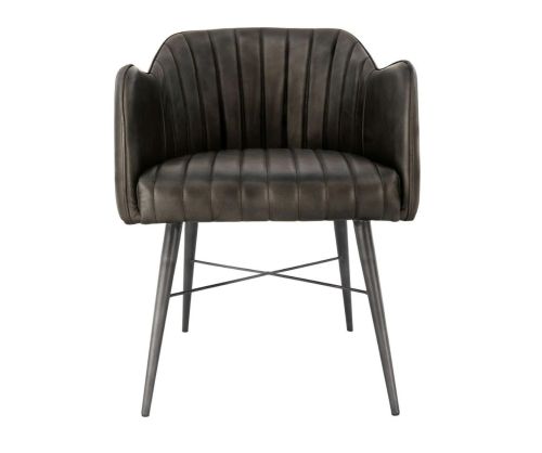 Essentials The Chair Collection Dark Grey Leather and Iron Carver Tub Chair