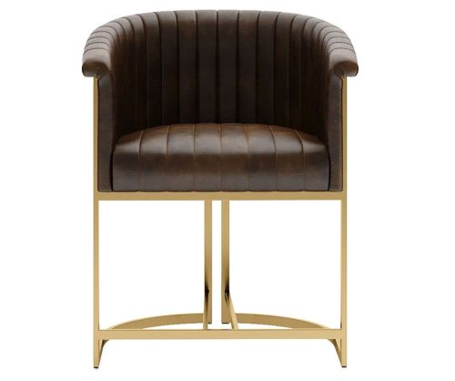 Essentials The Chair Collection Brown Leather Tub Chair with Gold Metal Legs