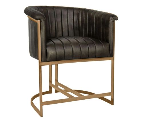 Essentials The Chair Collection Dark Grey Leather Tub Chair with Gold Metal Legs