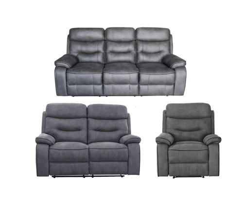 Gabrielle Charcoal Fabric Recliner 3+2+1 Sofa Set